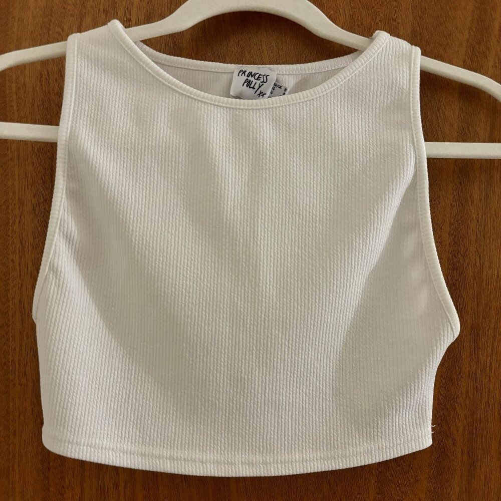 New White Princess Polly Ribbed Cropped Tank Top